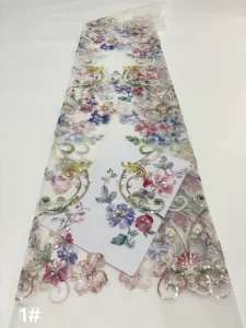 Chinese Style Beads + Sequins Floral Vine Pattern Dress Fabric