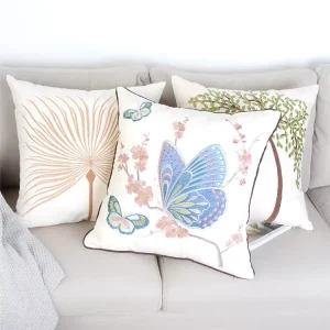 Chinese Style Butterfly Patch Flat Embroidered Pillowcase Custom Bedside Waist Pillow Sofa Square Cushion Cover