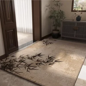 Chinese Style Entrance Door Mat Customizable Machine Woven Dirt Resistant Washable Anti Slip Pet Friendly Plant Flower Mat