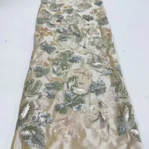 Chinese Style Large Flower Embroidered Knitted PVC Coated Velvet Bottom Sequin Fabric for Lightweight Breathable Cheongsam