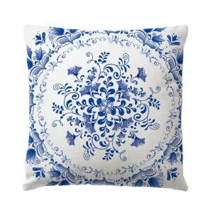 Chinese Style Linen Square Home Decorative Sofa Throw Pillows Blue White Porcelain Printing Cushion Cover