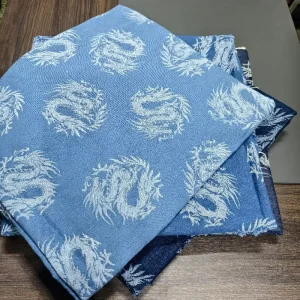 Chinese style Abstract Geometric Knitted Jacquard Denim Fabric Lightweight Abrasion Resistant Stretch Pre washed