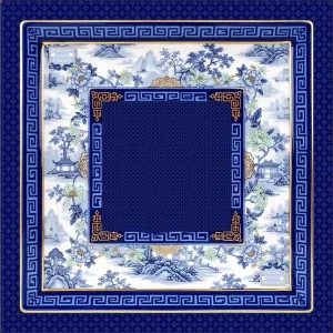 Chinoiserie Blue White Mahjong Mat Game Table Mat