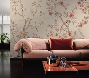 Chinoiserie Wallpaper Custom Hand Painted Magnolia & Peony Floral Chinese Style Bird Flower Mural for Living Room Bedroom Hotel