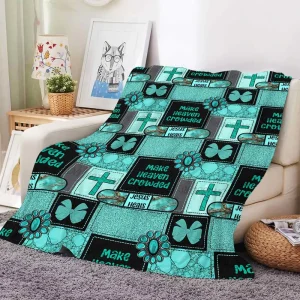Christian Turquoise Cross Flannel Blanket Western Cowgirl Jesus Heals Couch Bedding Throw Holiday Christmas Gift for Women