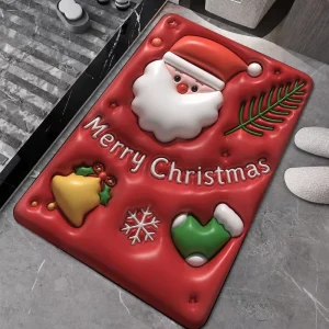 Christmas Bath Mat 3D Soft Diatomite Water-Absorbent Non-Slip Floor Mat Toilet and Restroom Rug Modern Minimalist