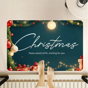 Christmas Bath Mat Quick Drying Non slip Washable Pet Friendly Anti Microbial Bathroom Entrance Doormat