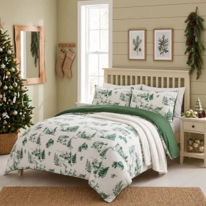 Christmas Bedding Set Reversible Printed Elk Snowflake Buffalo Plaid Duvet Cover Set Soft Decorative Bed for Bedroom Holiday