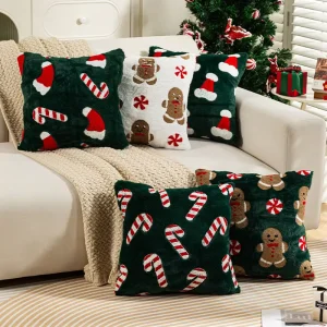 Christmas Candy Cane Lollipop Embroidery Throw Pillow Case Nordic Style Holiday Decorative Cushion Cover for Home Couch 45x45cm