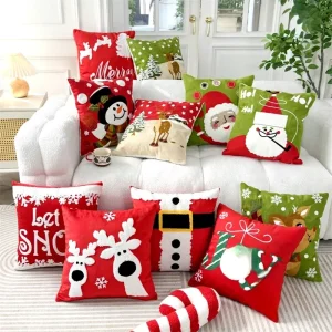 Christmas Custom Luxury Velvet Chenille Embroidered Sofa Throw Pillow Cover
