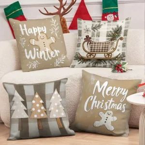 Christmas Custom Printed Square Pillowcases Cushion Covers Cozy Pretty Cute Versatile Home Hospital Hotel 100% Polyester