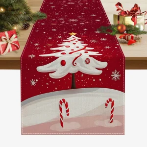 Christmas Custom Printed Striped Modern Linen Dining Table Runner Home Decor Tablecloth Placemat for Wedding and Parties