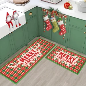 Christmas Decorative Kitchen Floor Mat Sets 2 Pieces Non Slip Washable Winter Kitchen Runner and Mats