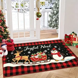 Christmas Door Mat Printed Snowflake Rug Non Slip Absorbent Doormat Custom Designer Rug Red Black Plaid Door Mats for Home Rug