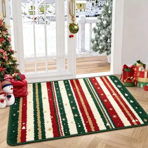 Christmas Door Mat Printed Snowflake Rug Non Slip Absorbent Doormat Custom Red Black Plaid Door Mats for Home Rug
