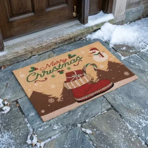 Christmas Doormat Heavy Duty Faux Coir Scraping Door Mat Non-Slip TPR Backing 7mm Low Profile Indoor Entrance Welcome Mat