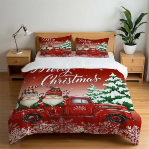 Christmas Duvet Cover Three Piece Set Santa Claus Cartoon 3D Digital Printing 200TC Soft Polyester Home Bedding