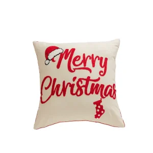 Christmas Embroidered Tufted Washable Throw Pillow Cover Candy-cane Santa Hat Design Modern Minimalist Christmas Party