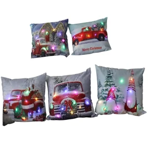 Christmas Export Quality Colorful LED Light Up Square Plush Throw Pillow European American Style Short Pile Cushion