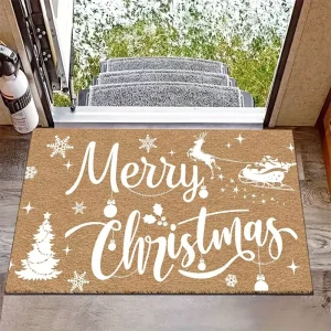 Christmas Faux Coir Door Mat Non Slip Dust Removal Entrance Rug Comfortable Wear Resistant