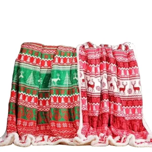 Christmas Fleece Throw Blankets Reversible Xmas Sherpa Blanket 380 GSM Soft Warm Fleece Flannel Throw