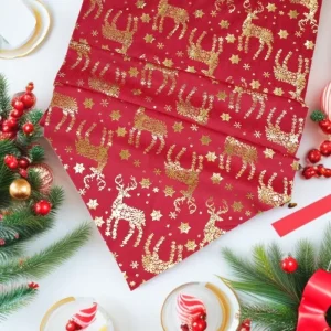 Christmas Gold Foil Velvet Table Runner Elk Snowflake Table Mat Festive Velvet Table Decor for Party