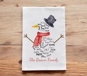Christmas Kitchen Towels Cotton Snowman Custom Text Design White Woven Holiday Decoration Tea Towel Kitchen Towel