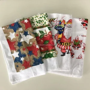 Christmas Kitchen Towels Customized Pattern Cotton Dishcloth Tea Towels Absorbent OEM Factory Price Kitchen Decorative Towels