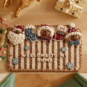 Christmas Knitted Bath Mat Non-Slip Absorbent Soft Plush Rug Anti-Fatigue Home Decor