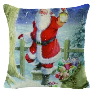 Christmas Linen Decoration Pillow Case Santa & Snowman Sofa Throw Pillow Cover 18×18 Inches Home Decor