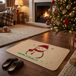 Christmas Linen Waterproof Non-Slip Entrance Mat with PVC Backing and Animal Print