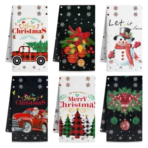 Christmas Microfiber Kitchen Tea Towels Print Dish Towels Absorbent Soft Quick-Dry Custom Design Microfiber Hand Tea Dishcloths