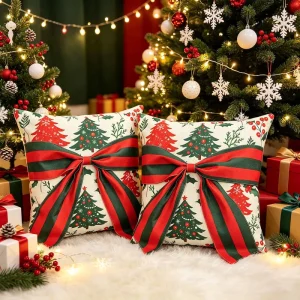 Christmas Pillow Covers Red Green Bow Christmas Tree Berry Throw Pillows for Holiday Decor Living Room Bedroom Sofa Home