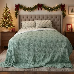 Christmas Pine Tree Printed Throw Blanket Mulisn Cotton Blankets for Christmas Bedroom and Living Room Warm Winter Blanket