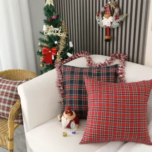 Christmas Plaid Throw Pillow Cover Red Decorative Cushion Case for Bedroom Bedhead and Car Seat Back Support Pillow
