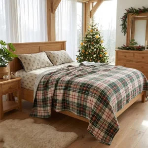 Christmas Print with Red and Green Checkered Pattern Throw Blanket Mulisn Cotton Blanket Queen Size Large Blanket 100% Cotton