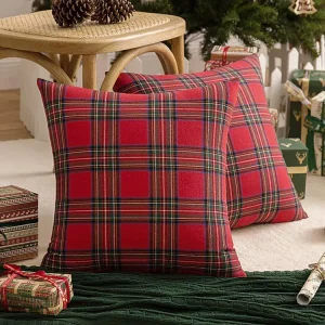Christmas Red Plaid Throw Pillow Classic Tartan Decorative Cushion for Home Festive Decoration