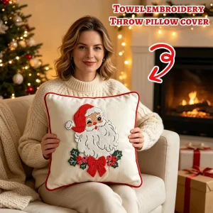 Christmas Santa Embroidery Throw Pillow Cover Holiday Sofa Home Decor Cushion Case