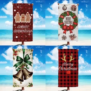 Christmas Series Printed Microfiber Eco Friendly Waterproof Beach Towel Quick Dry Lint Free Super Absorbent Bath Towel Christmas