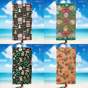 Christmas Series Summer Digital Cartoon Print Beach Towel Super Soft Microfiber Quick Dry Absorbent Bath Towel Seaside Bag