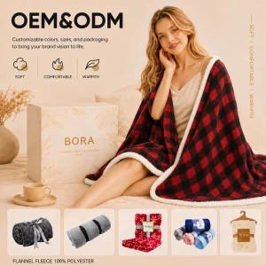 Christmas Sherpa Fleece Throw Blanket Soft Warm Buffalo Plaid Plush Blanket Throw Winter Cozy Fuzzy for Couch Sofa Bed