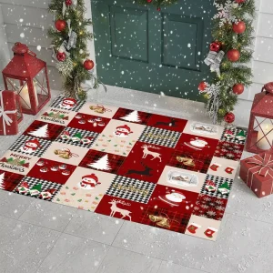 Christmas Striped Eco-Friendly Breathable Non-Slip Door Mat for Home Office Entryway Xmas Decoration