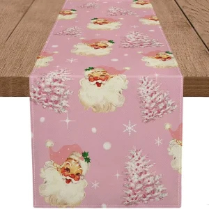 Christmas Table Runner White Linen Custom Logo Size 33X183cm(13X72inch)