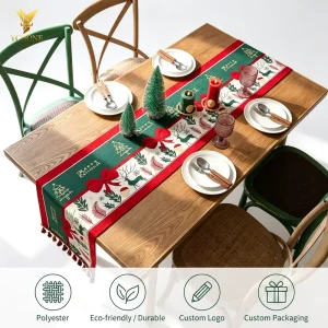 Christmas Table Runners with Tassel Jacquard Table Runner Custom Christmas Holiday Tablecloth for Dining Table