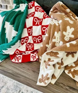 Christmas Theme Throw Blanket Gingerbread Man Candy Canes Print Warm Blanket Home Decoration