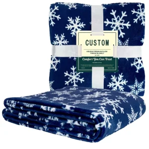 Christmas Throw Blanket Raschel 100% Polyester Soft Warm Winter 50×60 Inch Navy Blue White European American Style Customizable
