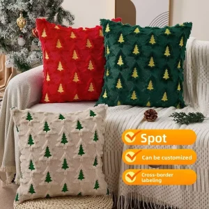 Christmas Tree Decorative Embroidery Throw Pillow Case Cover Cushions Covers for Home Decoration