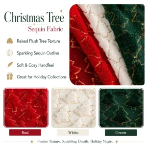 Christmas Tree Sequin Fabric 3D Raised Plush Embroidery Fabric for Holiday Apparel Home Textile Decor