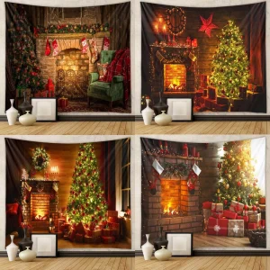 Christmas Tree Tapestry Wall Hanging Room Decor Machine Washable Polyester Terylene American Style Cross Border Home Decor