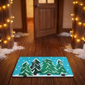 Christmas Tree Winter Polyester Washable Modern Doormat Non Slip Red Snowflake Welcome Mat for Indoor Outdoor Home Decor